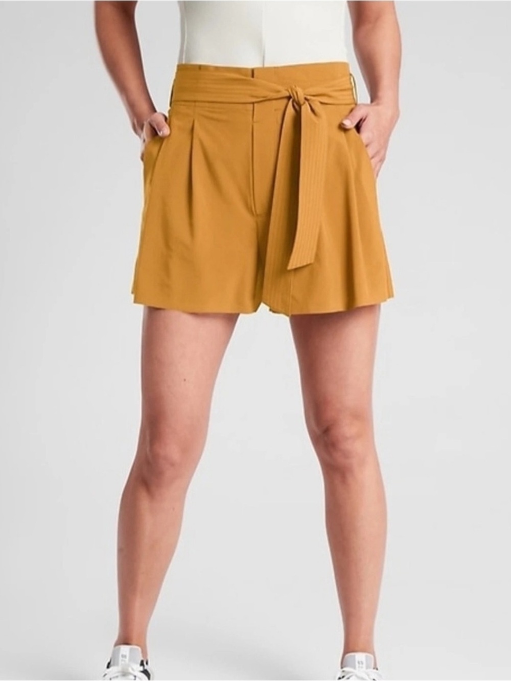 Athleta Women’s Skyline II Mustard High-Waist Tie Front Shorts